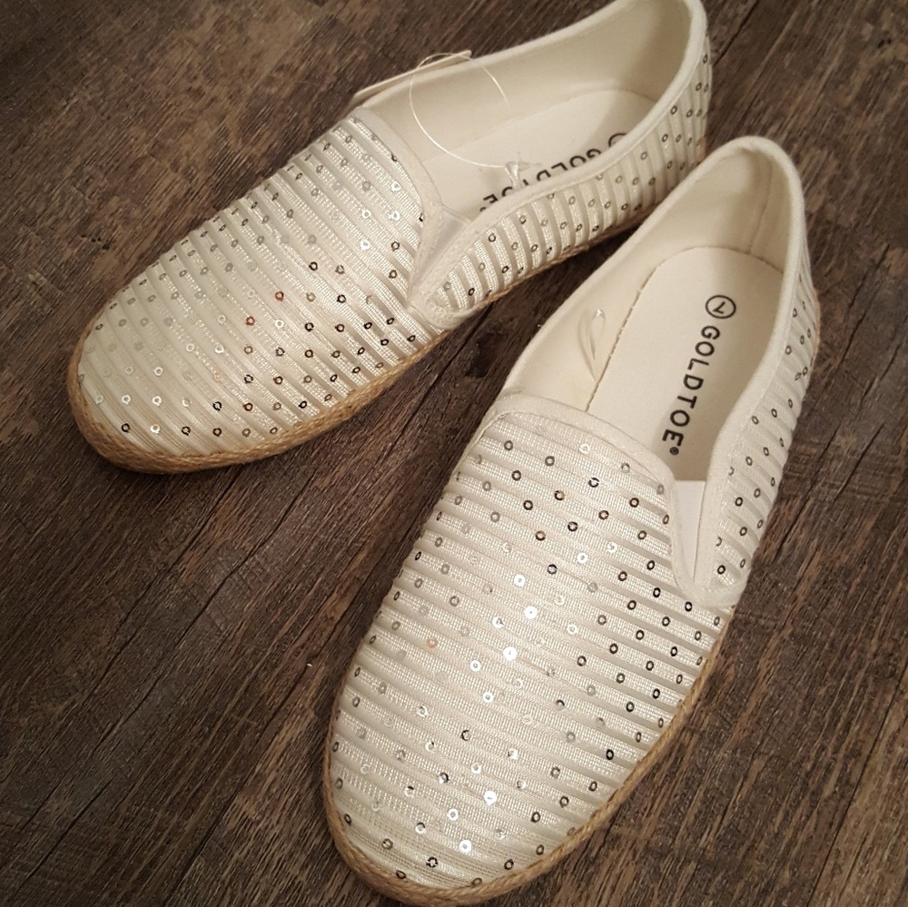 New Gold Toe Sequined Espadrilles Size 7 NWT